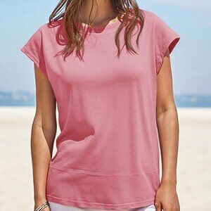 Womens Cap Short Sleeve T Shirts Summer Dressy Casual Side Slit Tank Tops Loose